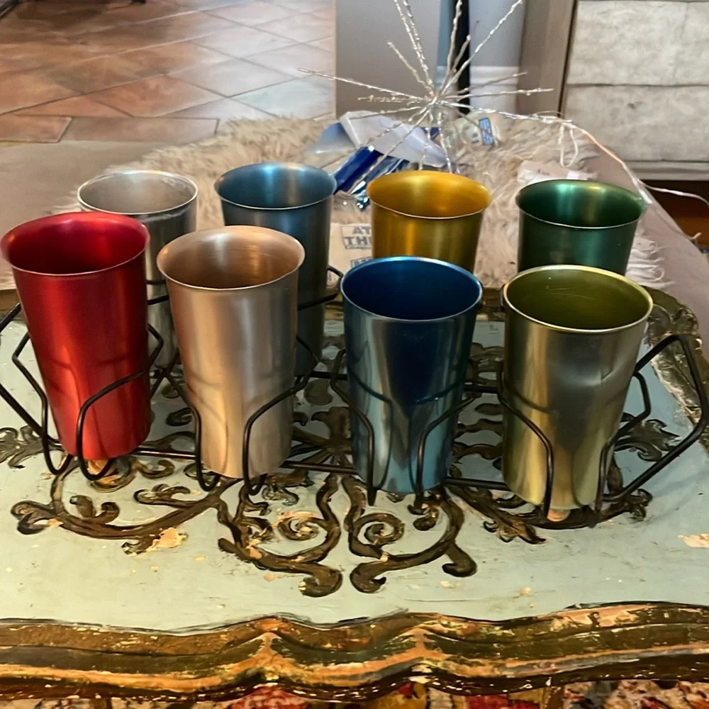 Vintage Aluminum Cups with metal Holder